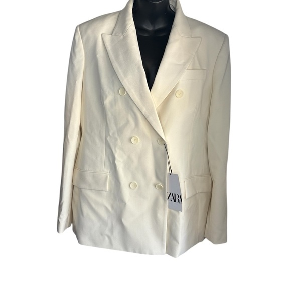 NWT ZARA TAILORED DOUBLE
BREASTED BLAZER ecru color XL - Picture 7 of 11